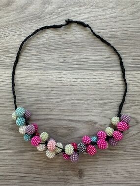 Handmade Seed Bead Berry Cluster Statement Necklace – 24” Pink Blue Purple White